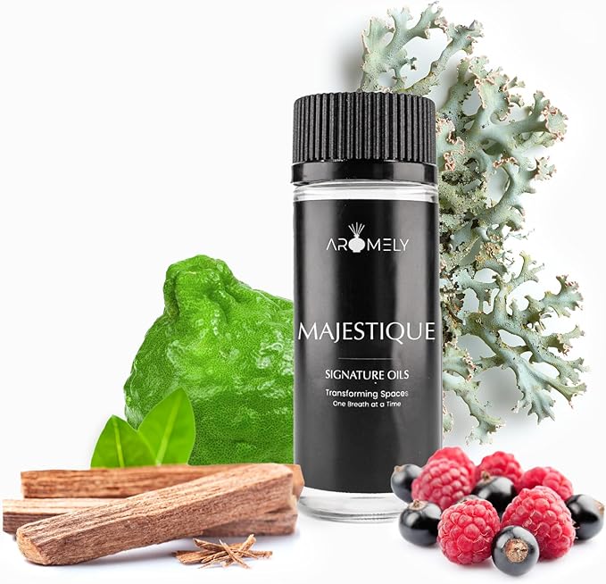Aromely Diffuser Oil Majestique a Sophisticated Blend of Bergamot, Sandalwood, Oud, Jasmine, Saffron, Sweet Berry, Oakmoss, and Vanilla Creating an Exquisite Fragrance for Scent Diffusers (50ml)