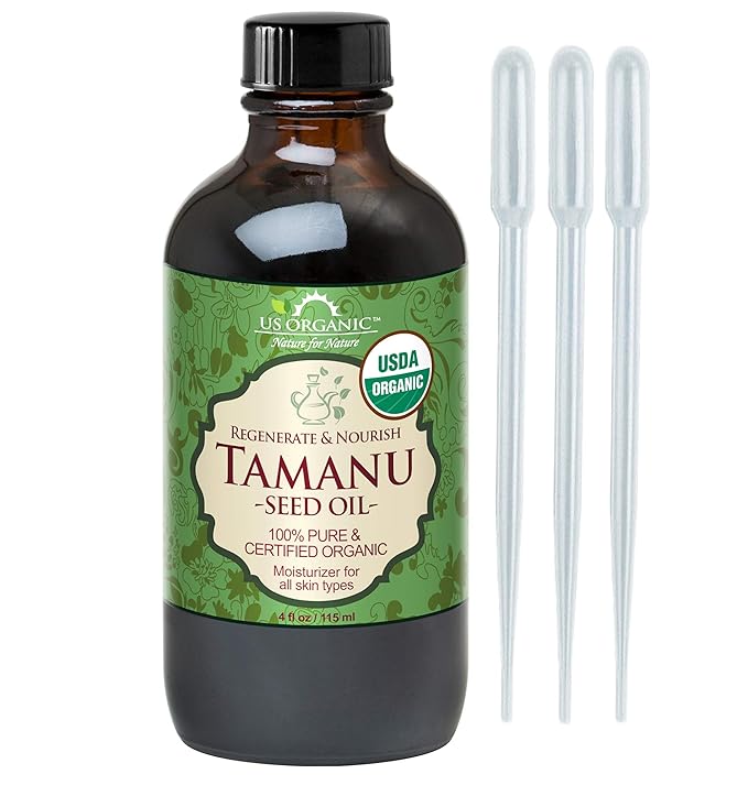 US Organic Tamanu Oil, USDA Certified Organic, 100% Pure Virgin Cold Pressed Unrefined, Dark Green Color, Sourced from Southeast Asia_Improved Cap_4oz (115 ml)