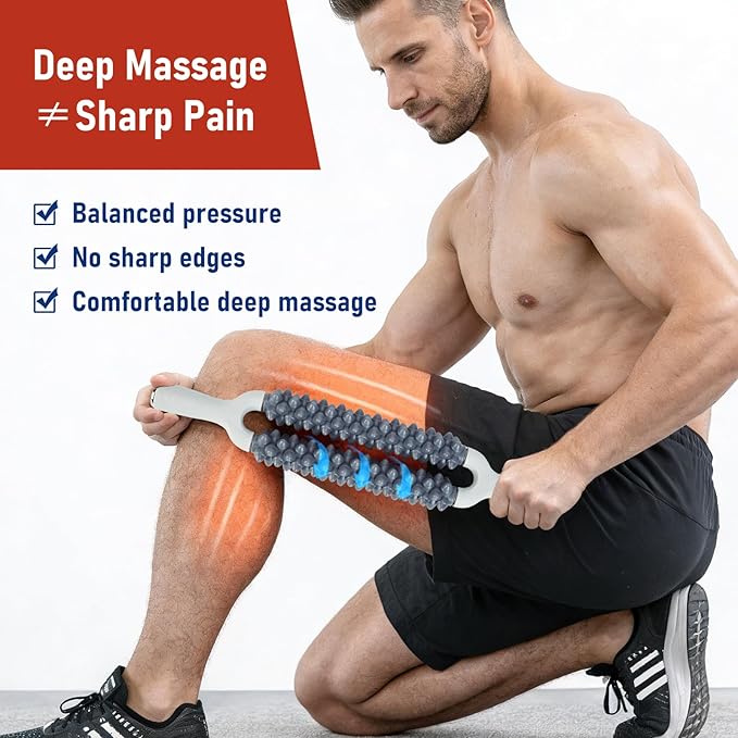 Double Row Muscle Roller Stick, One-Piece Rolling Design for Large Muscle Groups, Manual Muscle Massage Tool for Athletes & Runners, Portable Recovery Roller – Practical Fitness Gift.