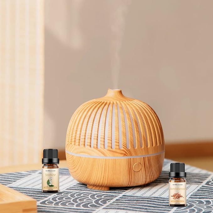 Sedbuwza Sandalwood Jasmine Essential Oil Set, Sandalwood Fragrance Oil Jasmine Scent Oil Set for Diffuser, Aromatherapy, Massage, Soap, Candle Making 2 x 10 ml