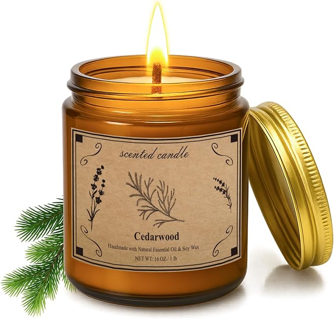 Candles for Home Scented, 16oz Large Jar Scented Candle – Cedarwood Soy Wax Candle with 100 Hour Burn Time, Long Lasting Aromatherapy Candle for Cozy Home Fragrance, Relaxation & Decorative Gift