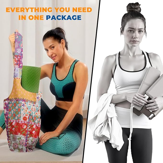 saniwu Yoga Mat Bag Carrier for Women Workout Large Waterproof with Zipper Pocket, Keychain and Wide Shoulder Straps