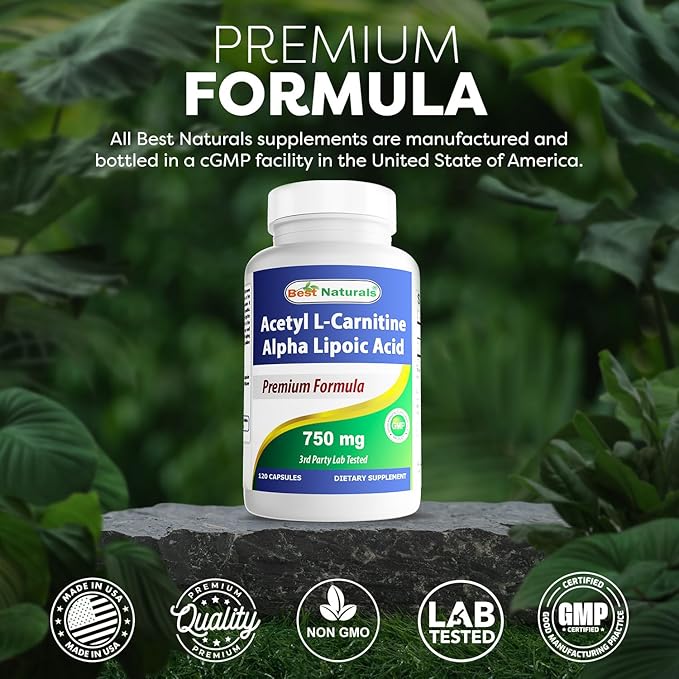 Best Naturals Acetyl L-Carnitine and Alpha Lipoic Acid 750 mg 120 Capsules