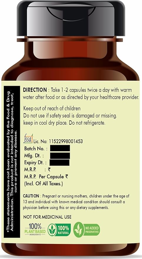 Brahmi Extract 500mg - 60 Vegetarian Capsules|Bacopa Monnieri Bacosides| All Natural | 100% Vegan | Gluten-Free.