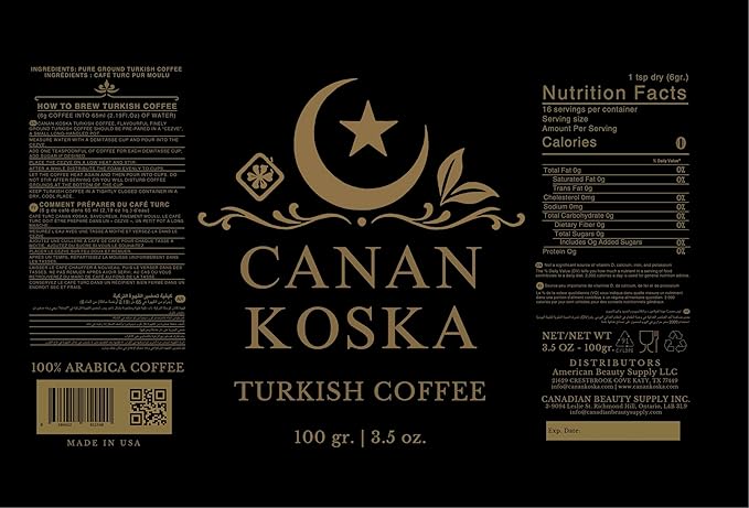 Canan Koska Turkish Coffee Medium Roast Ground Coffee 100% Arabica, Finely Ground for Rich Flavor and Smooth Texture, Ideal for Traditional Brewing in a Cezve - 3.5 Ounce (100g) - Pack Of 12