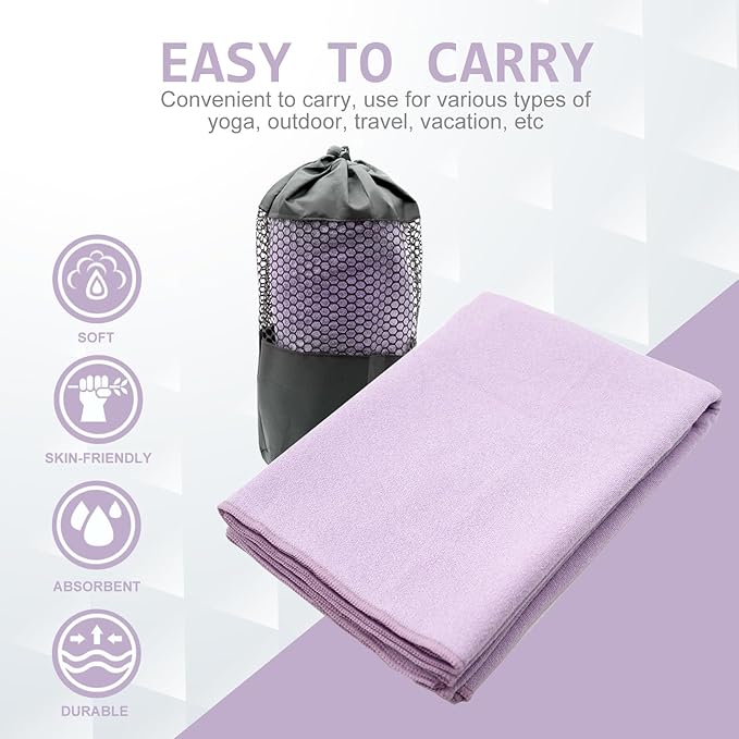 Eunzel 2 Pack Hot Yoga Towel with Grip Dot, Non Slip Yoga Mat Towe Sweat Absorbent Towel for Hot Yoga,Bikram, Pilates and Fitness 72" x 24", Taro Purple