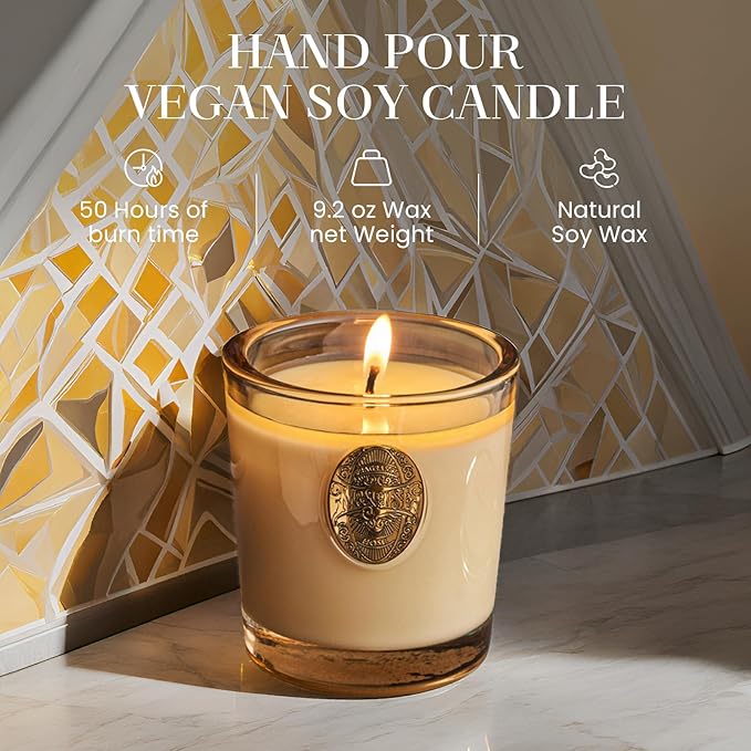 M&SENSE Natural Soy Candle | Cheer Champagne & Gold | 9.2 oz, 50H Burn Time | Luxury Scented Candle for Relaxation, Gifting, Home Décor | Ideal for Bedroom, Office, Party Ambiance
