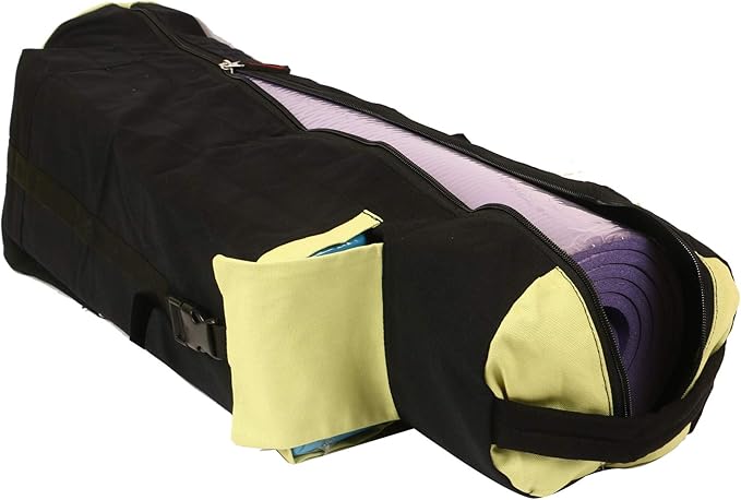 KNK Yoga Mat Bag Cotton Canvas Cover – Extra Large Yoga Tote with Adjustable Strap, Multi-Functional Pockets for Water Bottle, Towel, Blocks & Wallet – Durable Thick Canvas Mat Holder