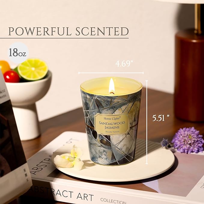 HomeLights Soy Wax Candles for Home Scented, 1-Wick Candles in Sandalwood Jasmine Scented, Industrial Chic Aromatherapy Candles Gift for Parties, Relaxing, 6.7oz