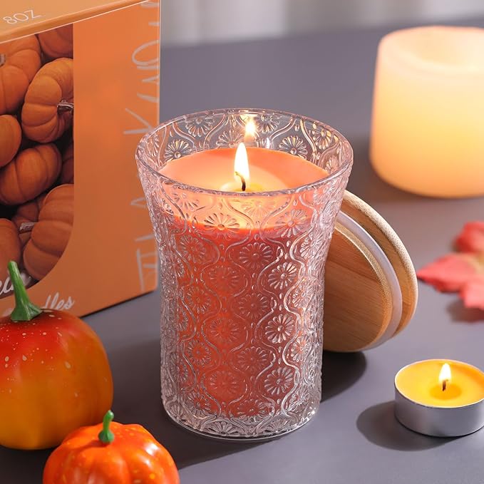 Pumpkin Spice Scented Candle, Galentines Valentines Mother's Day Soy Jar Candles Gift for Men Women,8 OZ Aromatherapy Orange Candles for Home Decor