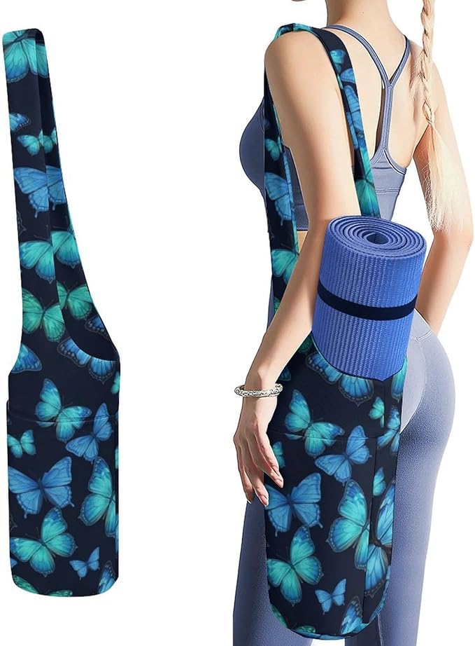 Meaudiwes Large Yoga Mat Bag with Long Strap for Women Yoga Accessories Sports Storage Bags Exercise Mats Tote Sling Carrier Bag