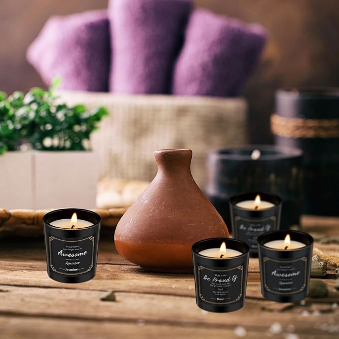MTLEE 16 Pack Scented Candles Gifts Set Aromatherapy Soy Wax Candles Bulk Scented for Bridesmaid Birthday Valentine Mother's Day Bath Yoga Family Gatherings Festive(Motivational,Black)
