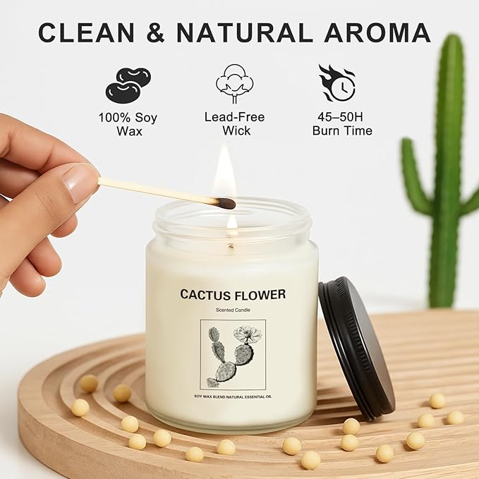 4 Pack Soy Wax Candle Gift Set – Long Lasting Aromatherapy Candles for Home, Lavender, Cactus Flower & Wood Scents, Natural Relaxing Spa Candles for Women