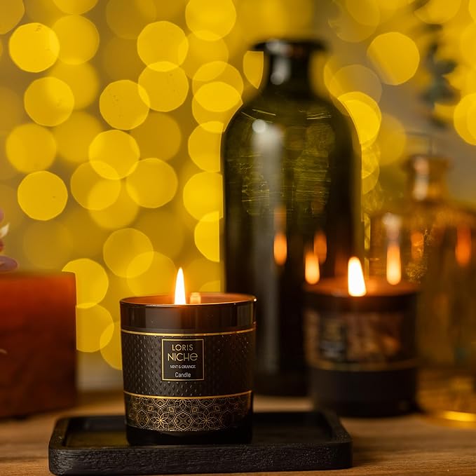 Loris Niche Luxury Scented Candle – 7.4oz Soy Wax Aromatherapy – up to 75 Hour Burn Time – Elegant Glass Jar Long-Lasting Home Fragrance & Gift for Women & Men (Mint&Orange)