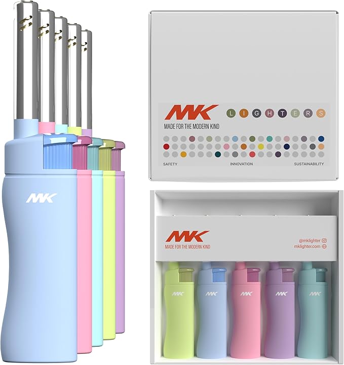 MK Candle Lighter, Butane Refillable Wind-Resistant Flame, 5-Pack for BBQ, Camping, Outdoor Use (Harmony-5PC)