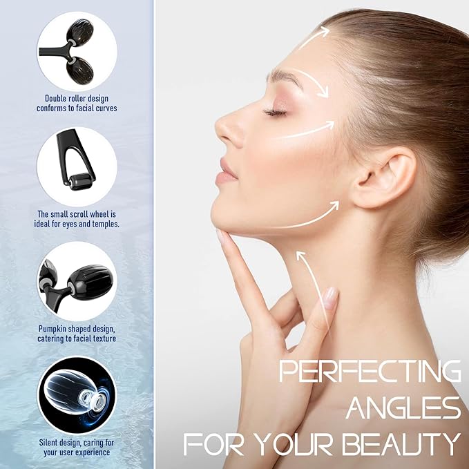 Yeamon Gua Sha Facial Tools and Face Roller Set, Facial Massage Tool for Women’s Skincare Routine,Cooling Stainless Steel Face Sculpting Eyes Roller Guasha for Daily Use or Self-Care Gift for Women