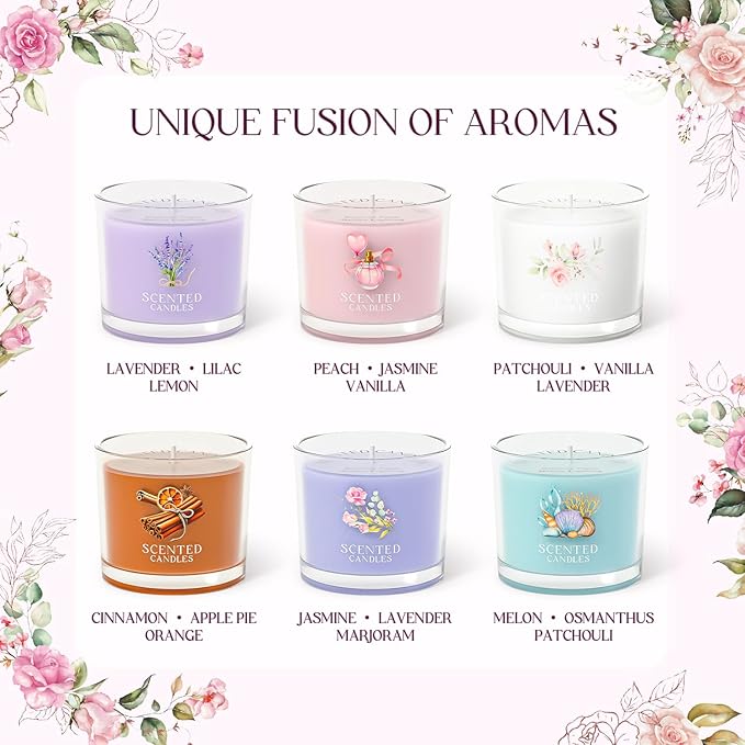Scented Candles, Scented Candle Gift Set for Stress Relief, 6 Votive Candles for Women and Men, Birthday Candle Gifts for Women, Christmas Candles for Women (6 Colors, 14 oz)