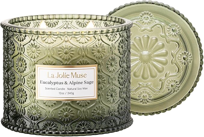 LA JOLIE MUSE Christmas Candle | Eucalyptus, Sage, Lavender | 12 oz Double Cotton Wick Soy Candle | 60 Hours Clean Burn | Christmas Gifts for Home & Women
