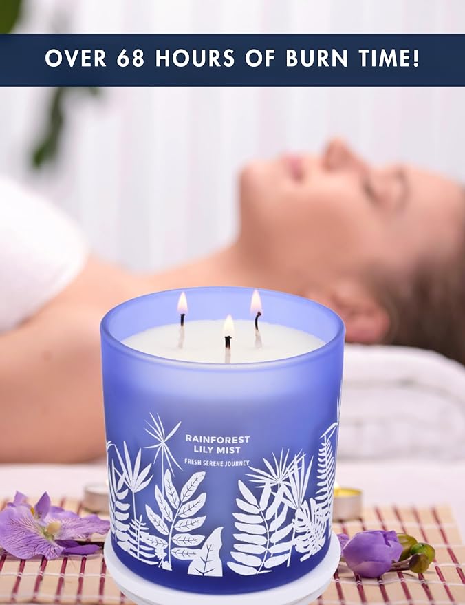 Rainforest Lily Mist 3-Wick Soy Scented Candle, 14.5 oz | Fresh Rain & Marine Scent with Jasmine, Apple, Lily & Cedar | Aromatherapy Candle for Home, Long-Lasting Clean Burn