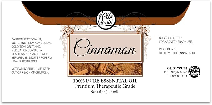 Oil of Youth Cinnamon Essential Oil 4 oz - Pure Cinnamon Oil for Aromatherapy