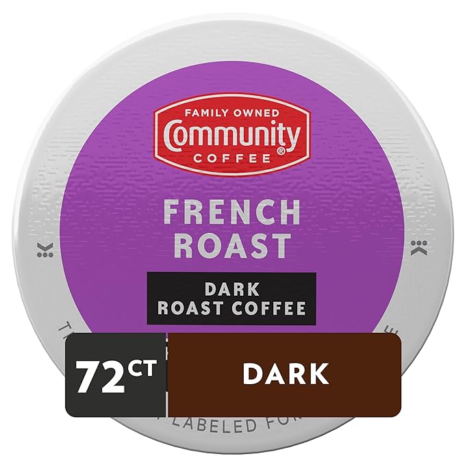 Community Coffee French Roast 72 Count Coffee Pods, Extra Dark Roast, Compatible with Keurig 2.0 K-Cup Brewers, 12 Count (Pack of 6)