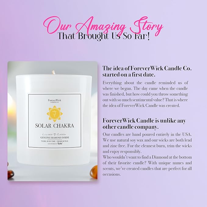 Foreverwick Solar Chakra Candle | Natural Soy Wax Jar Candle | Sandalwood Scented Candle | Citrine Crystal Candle Jar | Lead & Zinc Free Wick Candle Jar | 14 oz Organic Candle