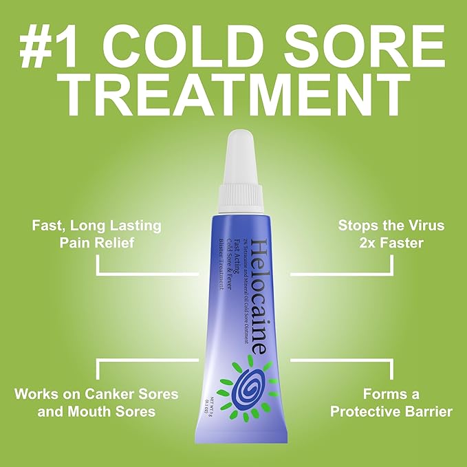 Fast Acting Cold Sore Treatment for Lips & Inside Mouth Canker Sore, Oral and Topical Rapid Pain Relief Over-The-Counter, 3g, 2 Pack