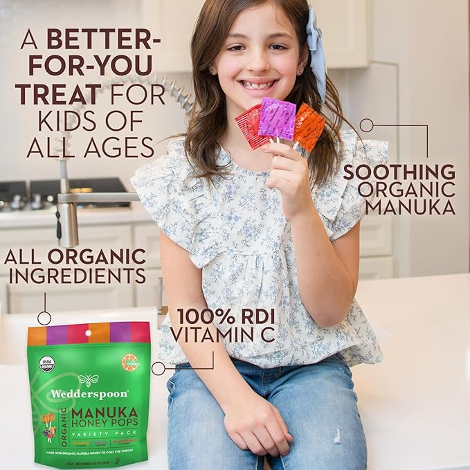 Wedderspoon Organic Manuka Honey Pops for Kids, Variety Pack 24 (Pack of 1)