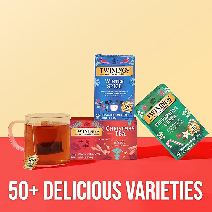 Twinings Winter Spice Herbal Tea Individually Wrapped, 20 Count (Pack of 6), Camomile, Apple, Cinnamon, & Clove, Caffeine-Free, Enjoy Hot or Iced, 120 Teabags