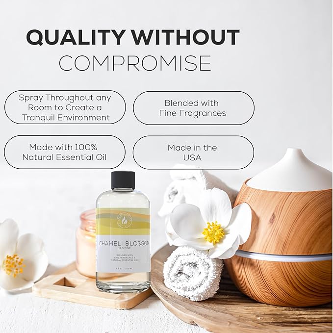 Aroma Country Chameli Blossom Diffuser Oil - Luxury Essential Oils for Diffuser Refill & Air Freshener Room Spray - Long-Lasting & Natural Home Fragrance, Jasmine Scented Oil (8.5 Fl. oz)