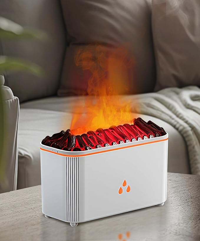 Essential Oil Diffuser, Flame Air Aromatherapy Diffuser, 7 Color Changing Light, Aromatherapy Humidifier with Auto Shut-Off for Home, Bedroom, Yoga, Spa(White)