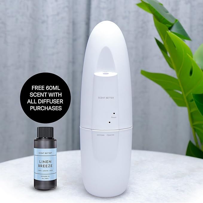 Scent Better Plug in Essential Oil Waterless Diffuser for Home, Hotel, Spa, Office with 500 sq ft Coverage - Includes Free Linen Breeze (White)