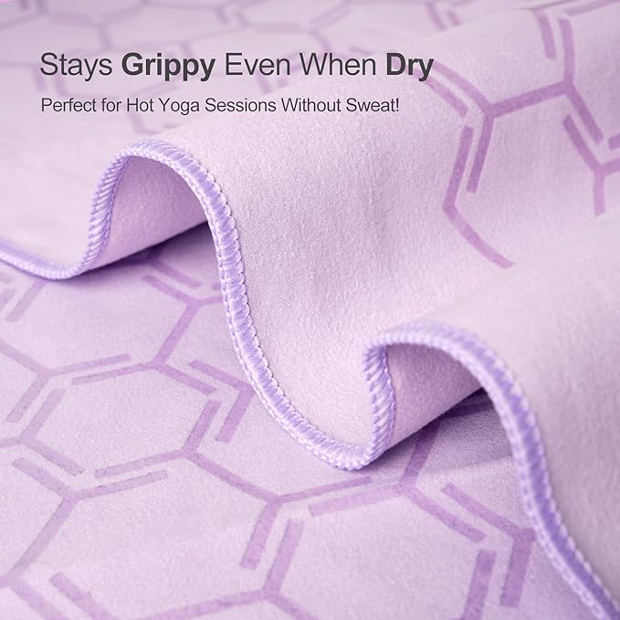 Eunzel Yoga Towel for Hot Yoga,Non-Slip Double Sided Silicone Grip Towel Absorbent Microfiber Towel for Hot Yoga, Vinyasa and Power 26.5"x72", Taro Purple