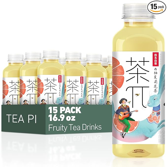 Tea PI Iced Tea – Jasmine Green Tea, Grapefruit Sweet Iced Fruit Tea Bottles, Real Juice, -16.9 fl oz, 500mL, 15 Pack