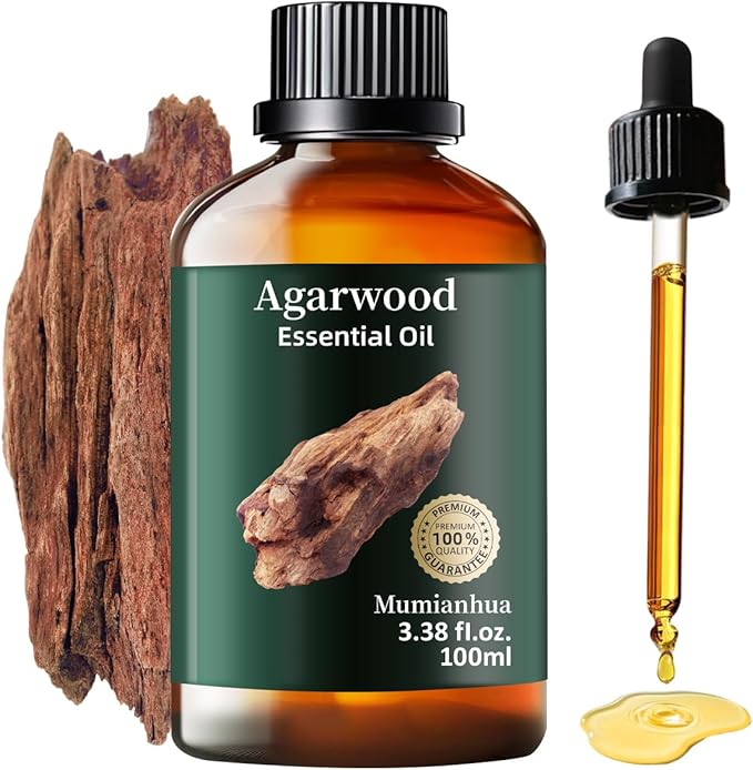 Agarwood Essential Oil, Mumianhua Natural Aromatherapy Agarwood Oil for Aromatherapy, Diffuser, Spray, Skin, Hair Care, Massage, Soap, Candle Making, Perfume 3.38 Fl Oz
