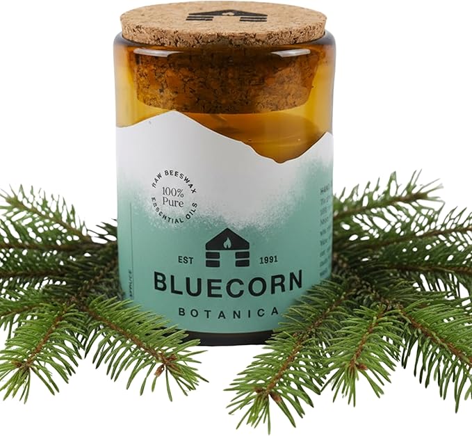 Bluecorn Beeswax Large 3-Wick Candle, 100% Pure Beeswax with Spruce Essential Oil, Amber Glass, Soy Free, Clean Burning Candle Wax, Long Lasting, Home Decor, American Made, 8 Oz, 1 Count