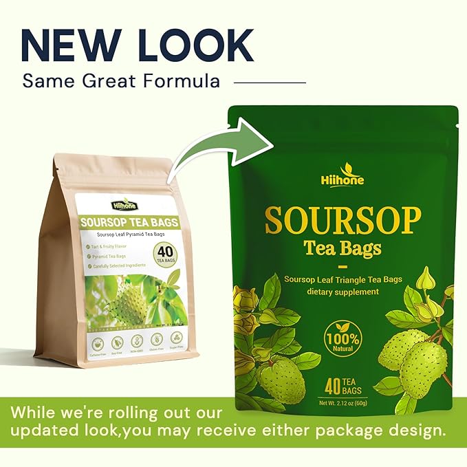 Soursop Leaf Herbal Tea (Graviola) - Caffeine & Sugar Free, 40 Teabags