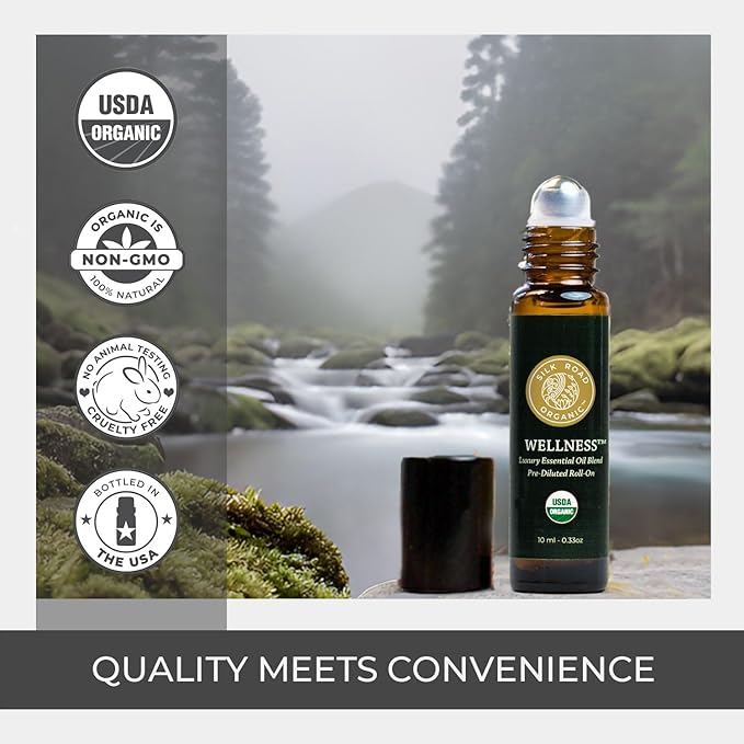 Silk Road Organic Wellness Essential Oil Vitality Blend Roll On - 100% Pure USDA Certified Frankincense, Cypress, Cedarwood, Clary Sage, Orange - Thrive Naturally, 10 ml Roller