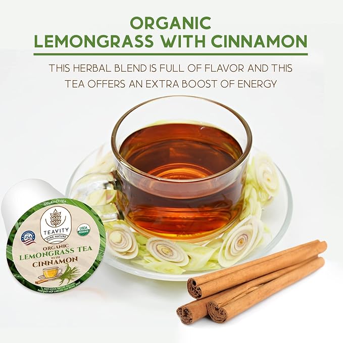 Teavity Organic Lemongrass and Cinnamon Tea Pods for Keurig - 24 Pods