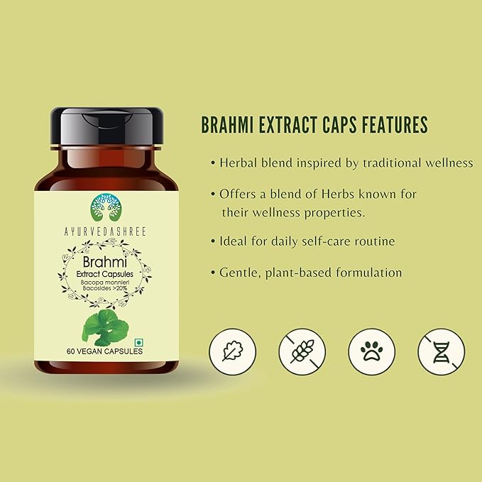 Brahmi Extract 500mg - 60 Vegetarian Capsules|Bacopa Monnieri Bacosides| All Natural | 100% Vegan | Gluten-Free.