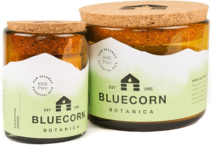 Bluecorn Beeswax Large 3-Wick Candle, 100% Pure Beeswax with Eucalyptus & Orange Essential Oils, Amber Glass, Soy Free, Clean Burning Candle Wax, Long Lasting, Home Decor, American Made, 22 Oz, 1 Ct