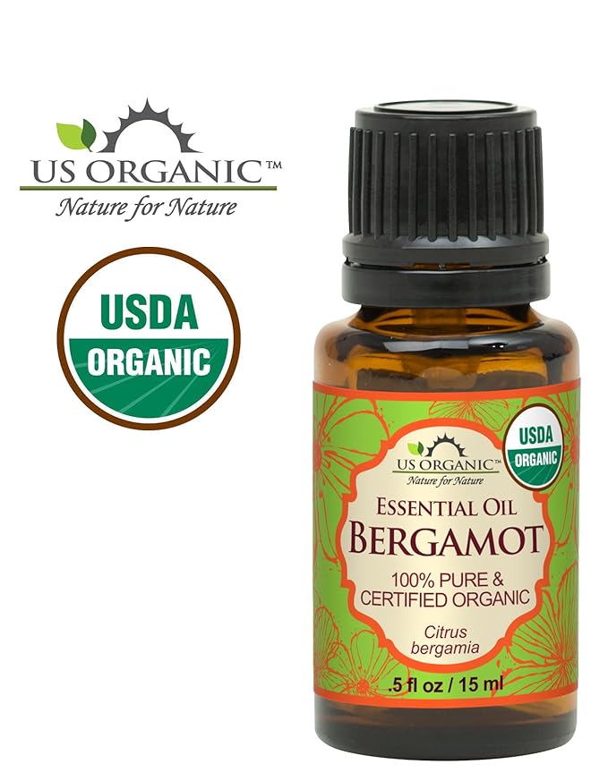 US Organic 100% Pure Bergamot Essential Oil, USDA Certified Organic, Cold Pressed, with Euro droppers (More Size Variations Available) (15 ml / .5 fl oz)