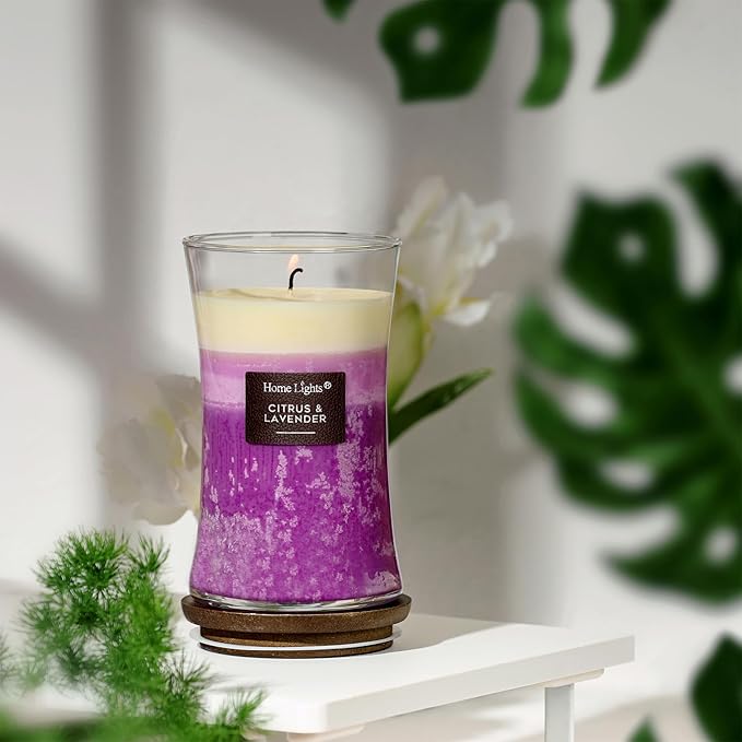 HomeLights 3-Layer Candles for Home Scented, 21.52 OZ Natural Soy Wax Scented Candles Burns Up to 100 Hours, Large Jar, Citrus & Lavender