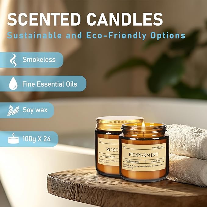 24-Pack Scented Candle Gift Box - 12 scents to Choose from (Rose/Lavender/Lemon/Vanilla),