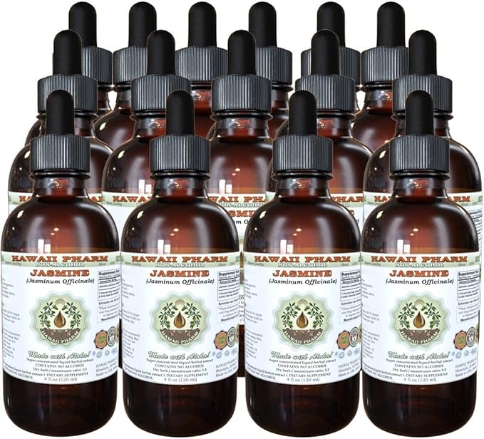 Jasmine Alcohol-Free Liquid Extract, Organic Jasmine (Jasminum officinale) Dried Flower Glycerite Hawaii Pharm Natural Herbal Supplement 15x4 oz
