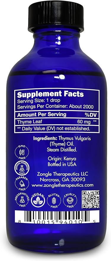 Thyme Essential Oil, Food Grade – 100% Pure, Thyme Oil, by Zongle Therapeutics, 4 OZ