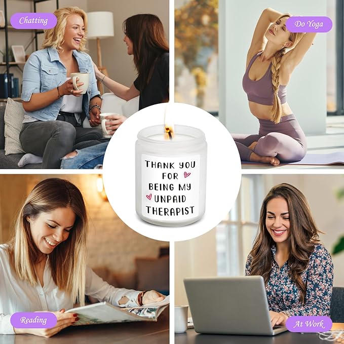 Thank You for Being My unpaid Therapist Lavender Candles for Friends, Christmas and Birthday Gifts, Thank You Gifts for Women, Nurses, Besties, Moms, Sisters - 7 oz
