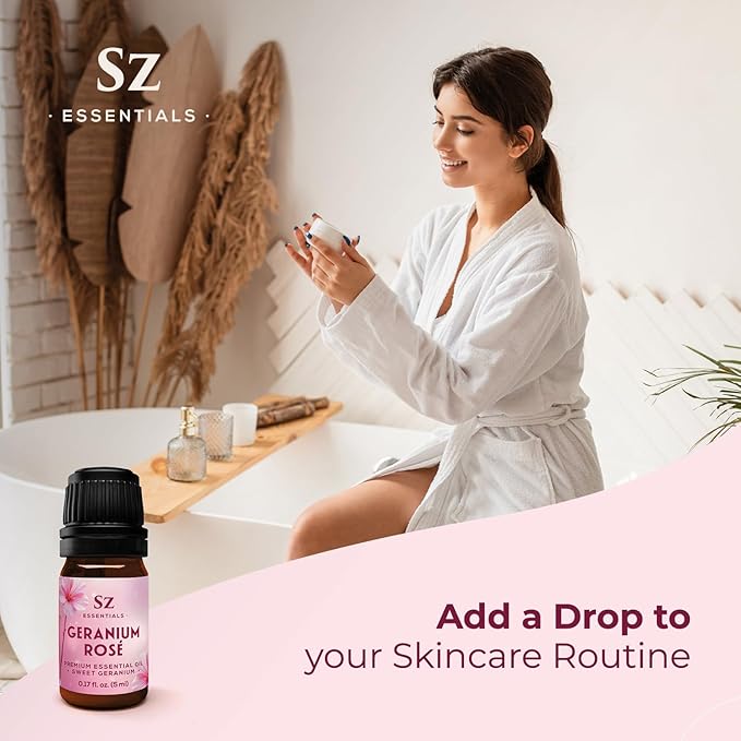 – Geranium Rosé Essential Oil 5mL – 100% Pure & Natural – Pelargonium graveolens VAR. roseum – Sweet Rose-Geranium Scent – for Aromatherapy, Perfumery – Vegan & Therapeutic Grade (5 mL)