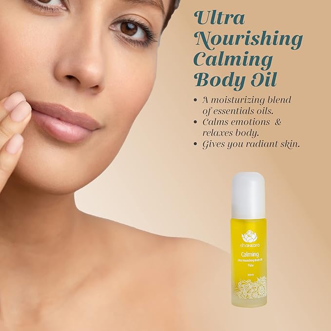 Shankara Calming Body Oil for Women and Men with Avocado, Sesame, Almond, Jasmine, Vetiver, and Borage – Perfect Moisturizing Body Oil for Relaxing Mind and Body. (30ml/1 bottle)