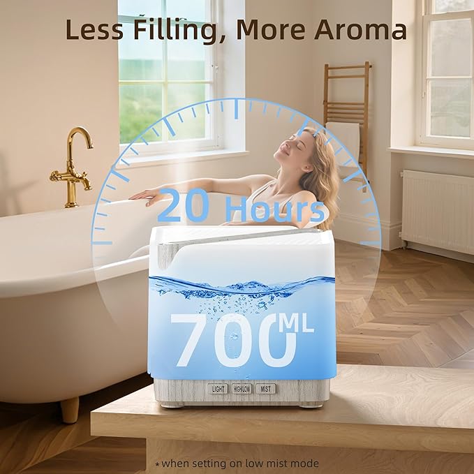 ASAKUKI 700 ml Premium Essential Oil Diffuser, 5 in 1 Ultrasonic Aromatherapy Fragrant Oil Vaporizer Humidifier, Timer and Auto-Off Safety Switch, 7 LED Light Colors